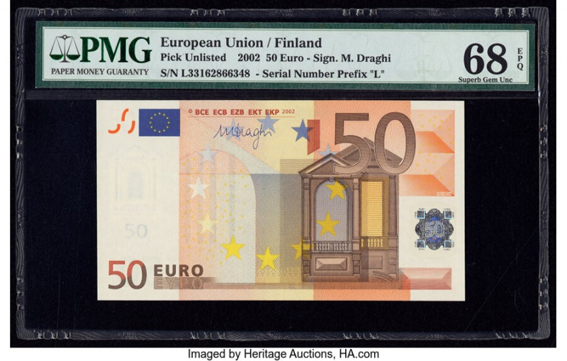 European Union Central Bank, Finland 50 Euro 2002 Pick 7l PMG Superb Gem Unc 68 ...