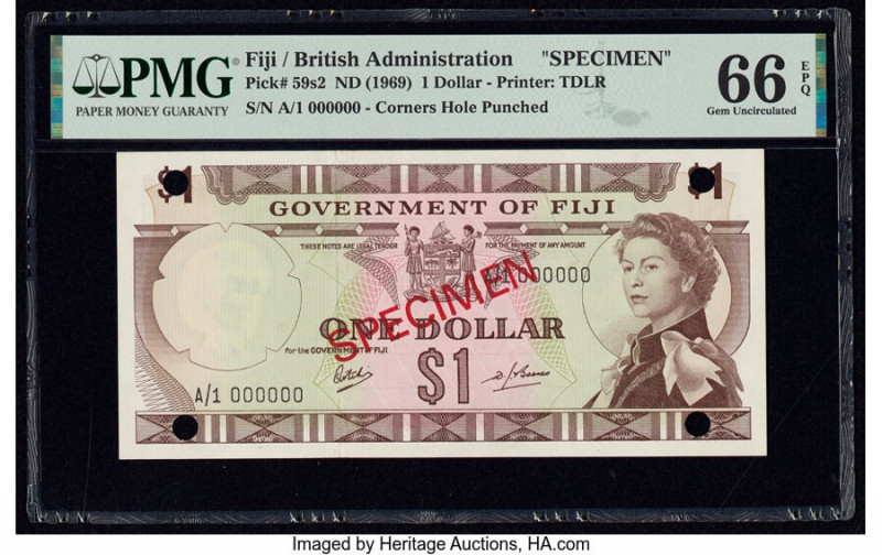 Fiji Government of Fiji 1 Dollar ND (1969) Pick 59s2 Specimen PMG Gem Uncirculat...