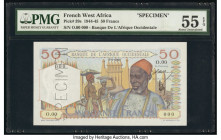 French West Africa Banque de l'Afrique Occidentale 50 Francs 1944-45 Pick 39s Specimen PMG About Uncirculated 55 EPQ. Roulette Specimen punch visible ...