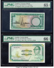 Gambia The Gambia Currency Board 10 Shillings; 10 Dalasis ND (1965-70); ND (1987-90) Pick 1a; 10a Two Examples PMG Gem Uncirculated 65 EPQ; Gem Uncirc...