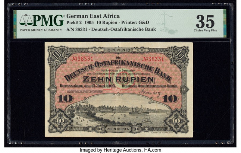 German East Africa Deutsch-Ostafrikanische Bank 10 Rupien 15.6.1905 Pick 2 PMG C...