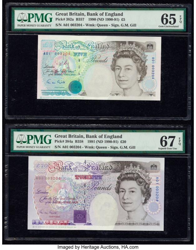Matching Serial number Examples Great Britain Bank of England 5; 20 Pounds 1990 ...