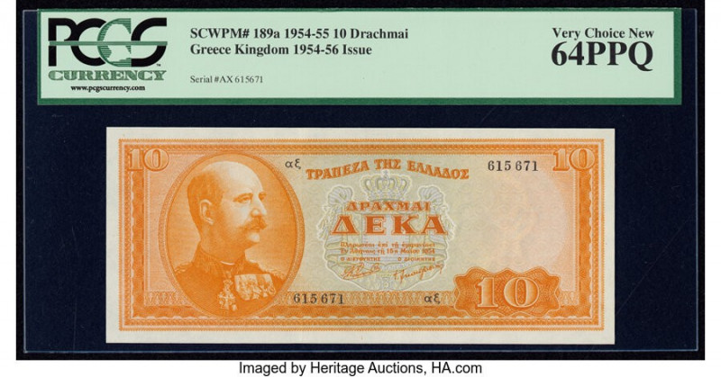 Greece Bank of Greece 10 Drachmai 1954 Pick 189a PCGS Very Choice New 64PPQ. 

H...