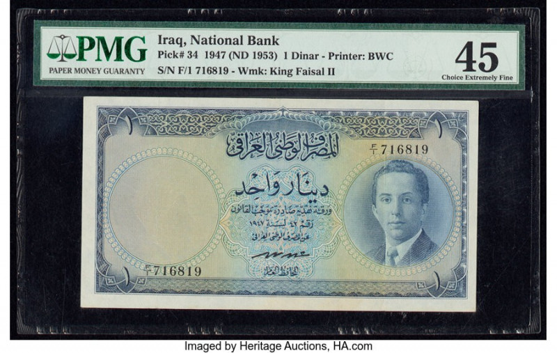 Iraq National Bank of Iraq 1 Dinar 1947 (ND 1953) Pick 34 PMG Choice Extremely F...