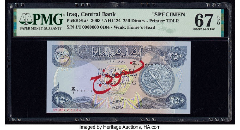 Iraq Central Bank of Iraq 250 Dinars 2003-12 / AH1424-33 Pick 91as Specimen PMG ...