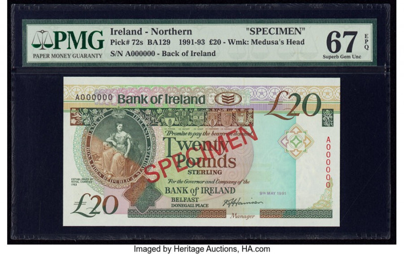 Ireland - Northern Bank of Ireland 20 Pounds 1991-93 Pick 72s Specimen PMG Super...