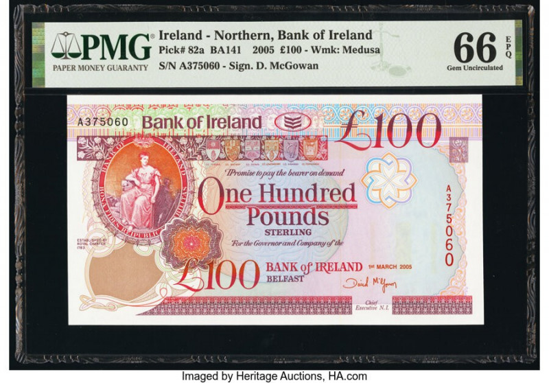 Ireland - Northern Bank of Ireland 100 Pounds 1.3.2005 Pick 82a PMG Gem Uncircul...