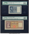Italy Regno d'Italia Biglietto di Stato; Banca D'Italia 10; 500 Lire 1938; 18.8.1947 Pick 25b; 80a Two Examples PMG Choice Uncirculated 64 EPQ; Extrem...