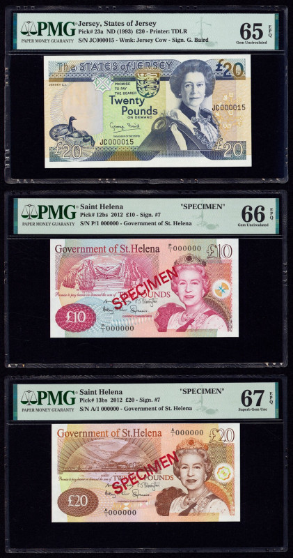 Low Serial 15 Jersey States of Jersey 20 Pounds ND (1993) Pick 23a PMG Gem Uncir...