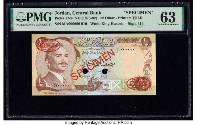 Jordan Central Bank of Jordan 1/2 Dinar ND (1975-92) Pick 17cs Specimen PMG Choi...