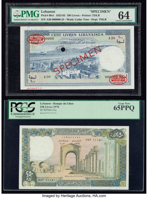 Lebanon Banque de Syrie et du Liban 100; 250 Livres 1952-63; 1978 Pick 60s1; 67a...