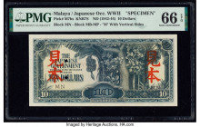 Malaya Japanese Government 10 Dollars ND (1942-44) Pick M7bs Specimen PMG Gem Uncirculated 66 EPQ. Cancelled with 2 punch holes.

HID09801242017

© 20...