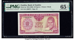 Zambia Bank of Zambia 50 Ngwee ND (1969) Pick 9a PMG Gem Uncirculated 65 EPQ. PMG misattributes the Pick number and date on the holder.

HID0980124201...