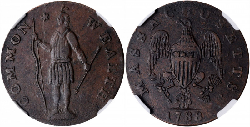 1788 Massachusetts Cent. Ryder 2-B, W-6200. Rarity-4-. Period After MASSACHUSETT...