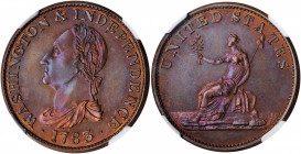 "1783" (ca. 1860) Washington Draped Bust Copper. Restrike. Musante GW-107, Baker-3, Vlack 17-L, W-10360. No Button. Copper. Engrailed Edge. Proof-66+ ...