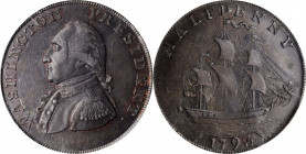 1793/2 Washington Ship Halfpenny. Musante GW-20, Baker-18, W-10855. Copper. Lettered Edge. AU-55 (PCGS).

Deep chocolate-brown with a trace of soft ro...