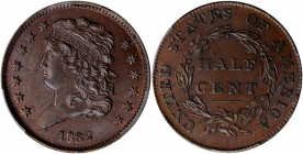 1832 Classic Head Half Cent. C-3. Rarity-1. MS-64 BN (PCGS). CAC.

Outstanding satiny surfaces also exhibit exceptional gloss to richly original autum...