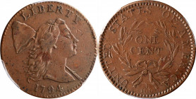 1794 Liberty Cap Cent. S-21. Rarity-3. Head of 1794. EF-40 (PCGS).

Warmly toned in autumn-brown, glints of silver-olive and reddish-russet are seen a...