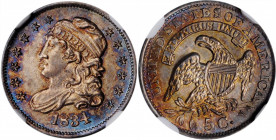 1834 Capped Bust Half Dime. LM-2. Rarity-1. MS-65 (NGC).

Vivid blue toning frames the obverse of this impressive Gem half dime. The reverse sports go...