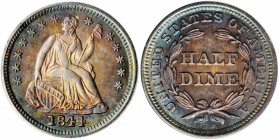 1844 Liberty Seated Half Dime. MS-65 (PCGS). CAC.

A lustrous, sharp and beautifully toned Gem with cobalt blue peripheral color around steel-rose cen...