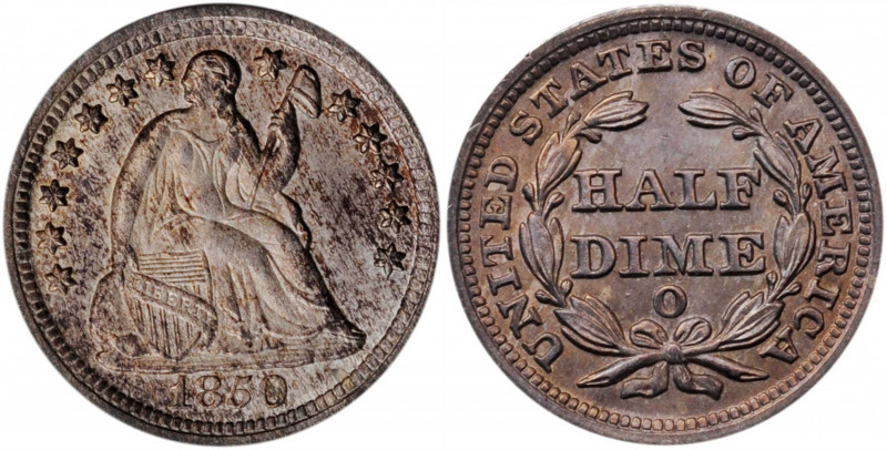 1850-O Liberty Seated Half Dime. Large O. MS-65 (PCGS). CAC.

A beautiful, fully...