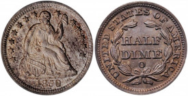 1850-O Liberty Seated Half Dime. Large O. MS-65 (PCGS). CAC.

A beautiful, fully original Gem toned in iridescent warm silver-apricot patina on the re...