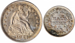 1851-O Liberty Seated Half Dime. MS-64 (PCGS). CAC.

Iridescent golden toning to lustrous satin surfaces, the lower left reverse border with a blush o...