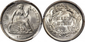 1860 Liberty Seated Half Dime. MS-67+ (PCGS). CAC.

This is a magnificent Superb Gem with champagne-gold iridescence and intense satiny luster on both...