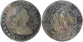 1796 Draped Bust Dime. JR-2. Rarity-4. VG-8 (PCGS).

Vivid undertones of cobalt blue and golden-rose enhance dominant steel and charcoal-gray patina o...