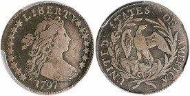 1797 Draped Bust Dime. JR-1. Rarity-4. 16 Stars. Fine-12 (PCGS).

An attractive, problem-free example of this scarce early dime. Well balanced detail ...