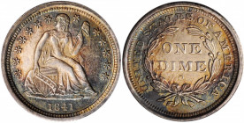 1841-O Liberty Seated Dime. Open Bud Reverse. MS-62 (PCGS). CAC.

Vivid peripheral toning to satiny surfaces, this is a wonderfully original example t...