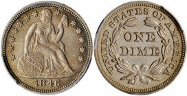 1846 Liberty Seated Dime. Fortin-101. Rarity-4. AU Details--Tooled (PCGS).

A significant amount of sharp to full striking detail is retained on this ...