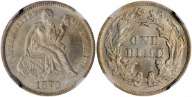 1870 Liberty Seated Dime. MS-66 (NGC).

Bright silver and satiny on both sides, with  just a hint of pastel-golden toning. The strike is sharp overall...