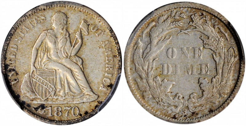 1870-S Liberty Seated Dime. Fortin-101, the only known dies. Rarity-5-. Misplace...