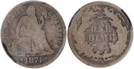 1874-CC Liberty Seated Dime. Arrows. Fortin-101, the only known dies. Rarity-4+. AG-3 (PCGS).

Lovely pearl and dove-gray patina blankets both sides a...