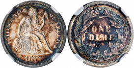 1875 Liberty Seated Dime. Proof-66 (NGC).

A lovely toned Proof of the date with some cameo contrast, though the contrast is not noted on the NGC hold...