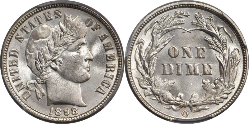 1898-O Barber Dime. MS-66 (PCGS). CAC.

This is a lustrous snow-white Gem with t...