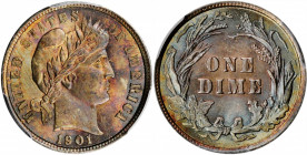 1901 Barber Dime. MS-66+ (PCGS). CAC.

A fully original, boldly toned Gem with uncommonly smooth surfaces for a survivor of this underrated issue. Col...