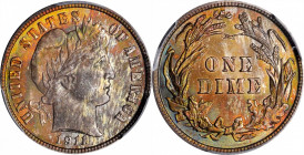 1911 Barber Dime. MS-67+ (PCGS).

A wonderfully original Superb Gem with sweeping crescents of cobalt blue, olive-gold and reddish-apricot iridescence...