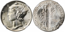 1944 Mercury Dime. MS-68 FB (NGC).

Mostly brilliant with just a hint of pastel-golden patina here and there. Boldly impressed by the dies, a few die ...