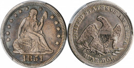 1851-O Liberty Seated Quarter. Briggs 1-B. VF-30 (PCGS).

A warmly and originally toned example with uncommonly problem-free surfaces for a mid grade ...