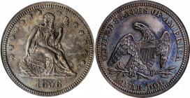 1856 Liberty Seated Quarter. Proof-63 (NGC).

A fully struck, pleasingly smooth specimen drenched in dominant steely-charcoal patina, the reverse also...