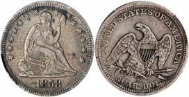1858-S Liberty Seated Quarter. Briggs 1-A. EF Details--Environmental Damage (PCGS).

From a limited mintage of 121,000 pieces, the vast majority of wh...