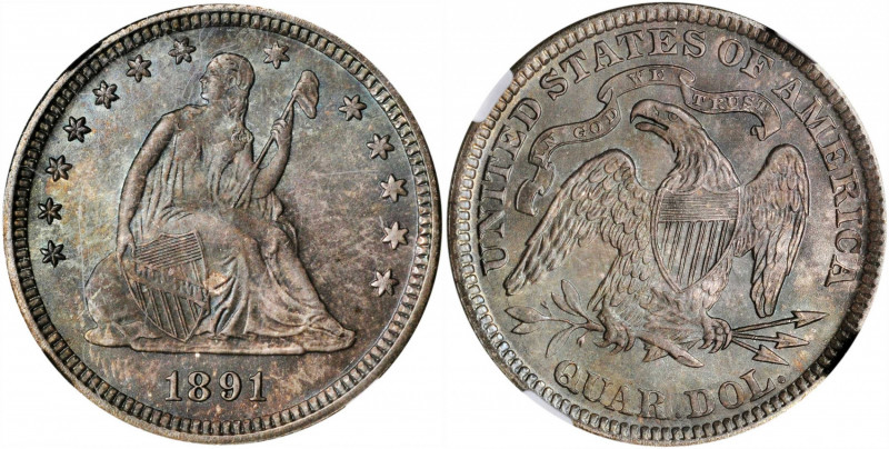 1891 Liberty Seated Quarter. MS-67 (NGC).

A remarkable Superb Gem example of th...