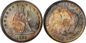 1891 Liberty Seated Quarter. MS-66 (PCGS). CAC--Gold Label. OGH--First Generation.

This gorgeous upper end Gem is dressed in a bold blend of blue-gra...