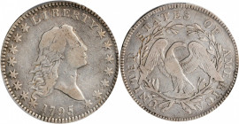 1795/1795 Flowing Hair Half Dollar. O-112, T-20. Rarity-4. Recut Date, Two Leaves. VF-25 (PCGS).

Attractive light dove-gray patina with plenty of bri...