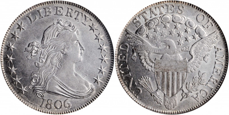 1806 Draped Bust Half Dollar. O-115a, T-17. Rarity-1. Pointed 6, Stem Through Cl...