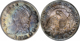 1818 Capped Bust Half Dollar. O-114a. Rarity-3. MS-62 (NGC). OH.

Wonderfully original surfaces are bathed in a bold blend of steel-olive, antique gol...