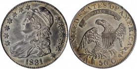 1831 Capped Bust Half Dollar. O-105. Rarity-3. MS-62 (PCGS).

A crisp, boldly lustrous piece with natural gray tone and pale green and gold highlights...