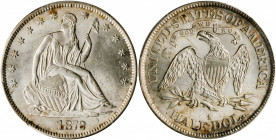 1872-S Liberty Seated Half Dollar. WB-4. Rarity-3+. Medium-Small S. MS-64 (PCGS).

Predominantly brilliant surfaces with just a tinge of iridescent re...